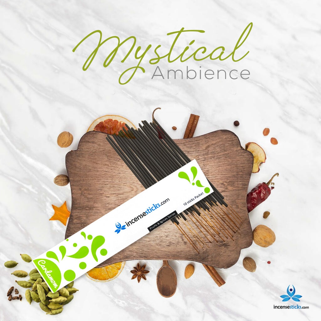 Cardamom Incense 8" inch 10 Sticks Fruits & Spices 1 Pack