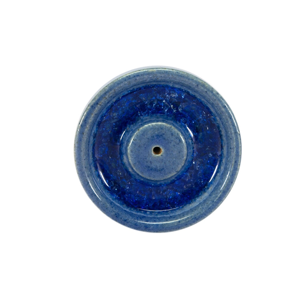 Ceramic Crystal Incense Holder - Round Ceramic with Crystal Incense Holder Big Blue 