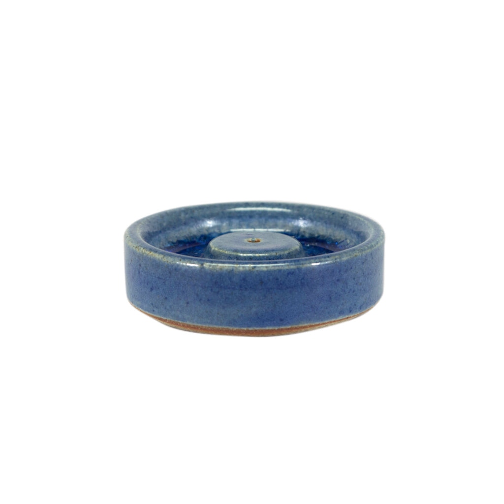 Ceramic Crystal Incense Holder - Round Ceramic with Crystal Incense Holder Small Blue 