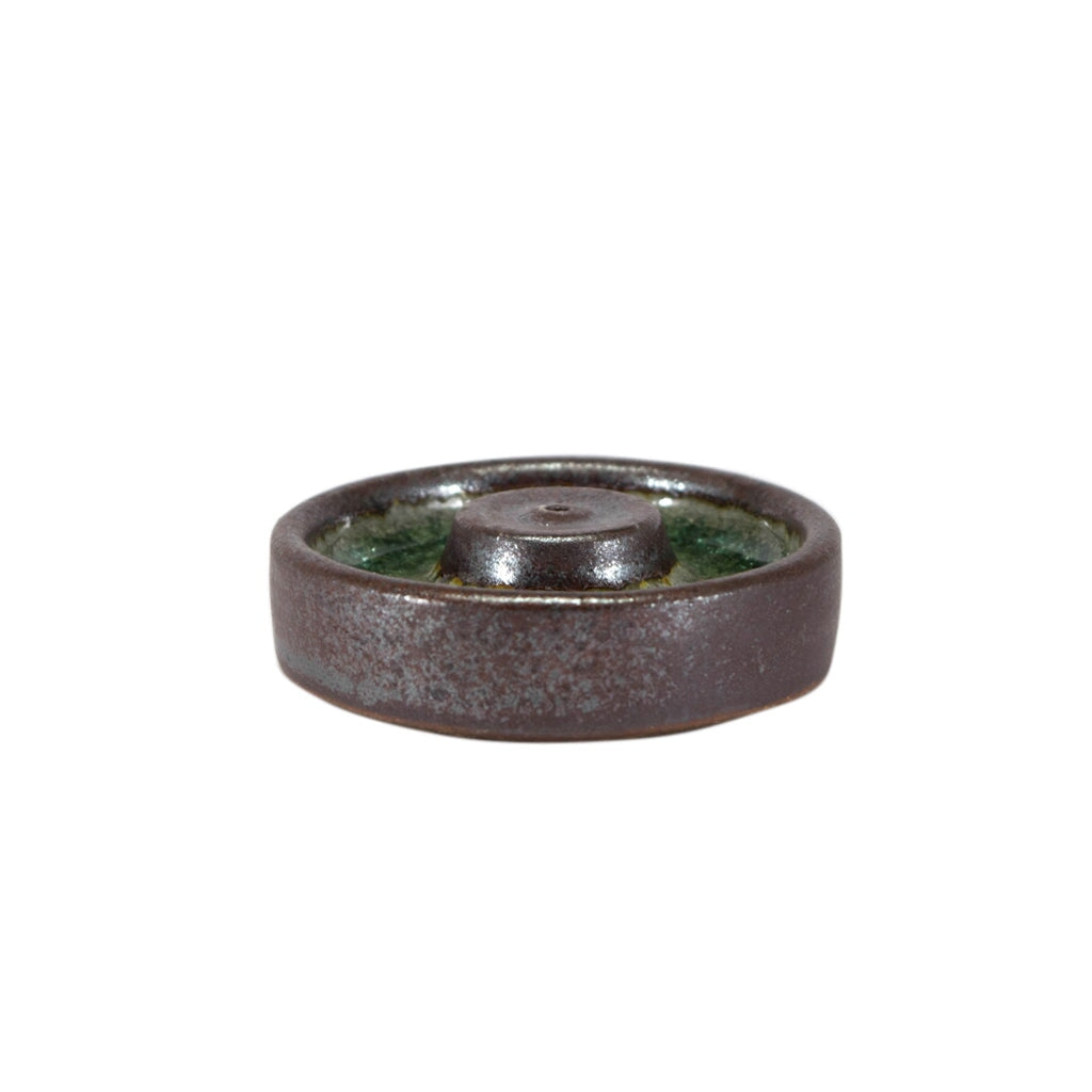 Ceramic Crystal Incense Holder - Round Ceramic with Crystal Incense Holder Small Brown