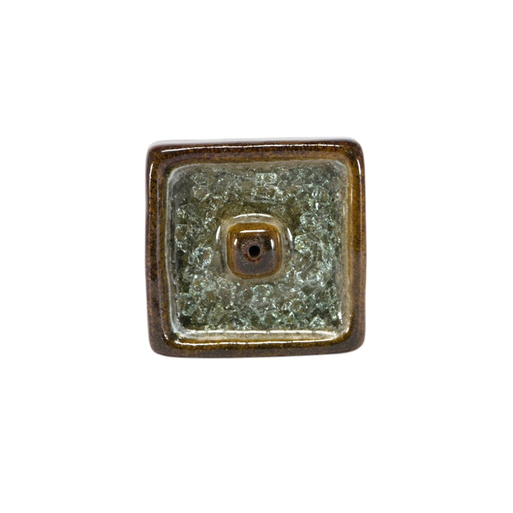Ceramic Crystal Incense Holder – Square Ceramic with Crystal Incense Holder Brown
