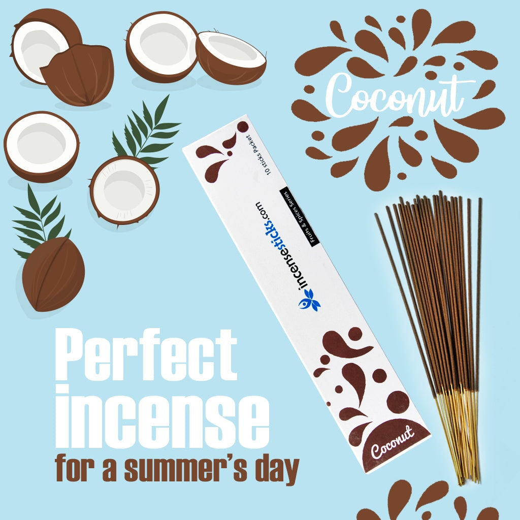 Coconut Incense 8" inch 10 Sticks Fruits & Spices