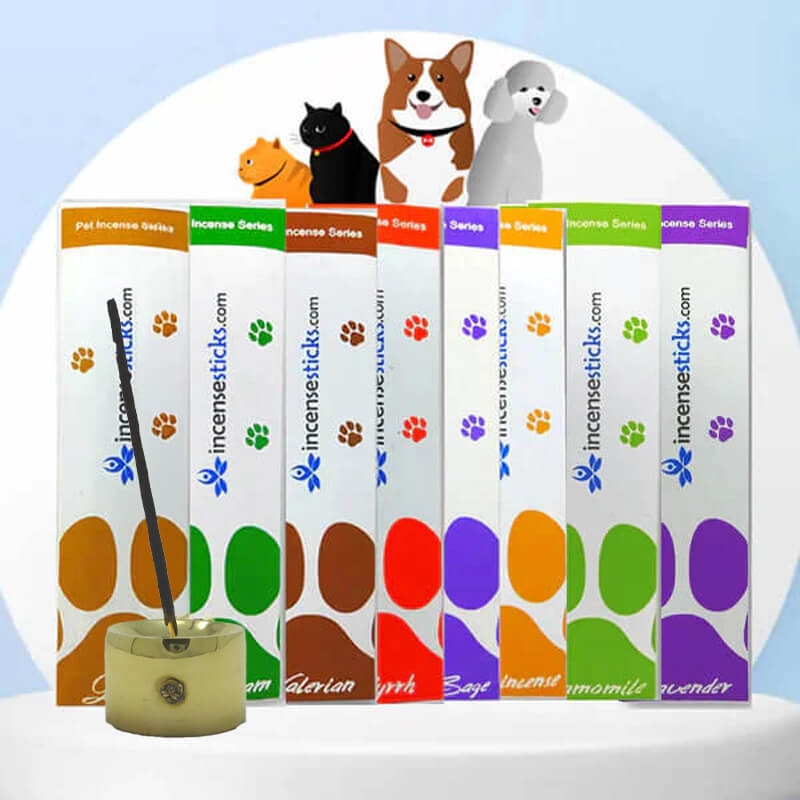 Pet Incense Set - 8 packs of pet-friendly incense sticks & burner