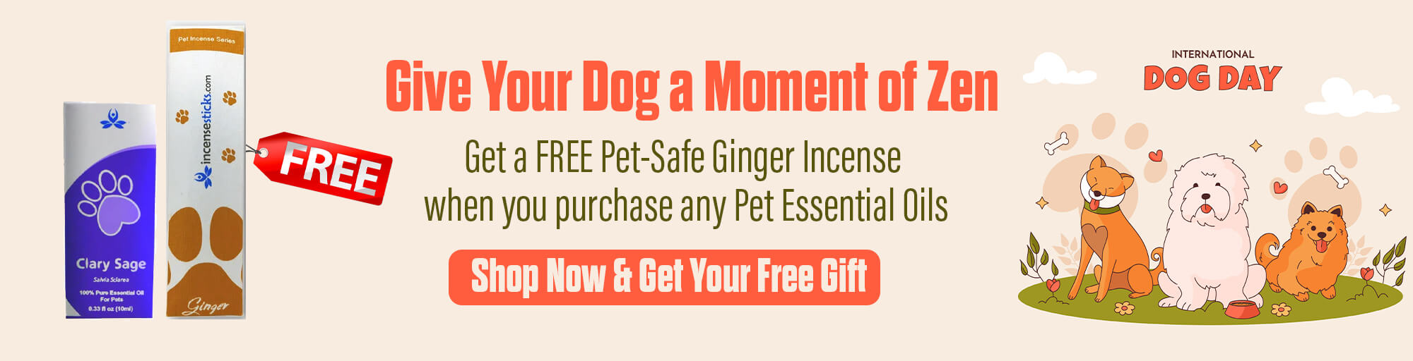 International Dog Day Offer By Incensesticks - Get Free Ginger Incense With Any Pet Essential Oil