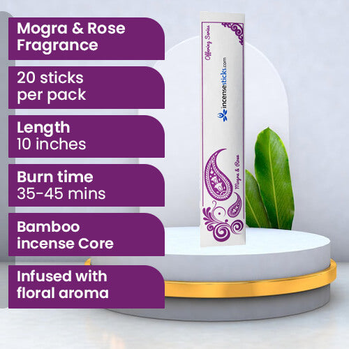 Mogra & Rose Incense 10" 20 Sticks