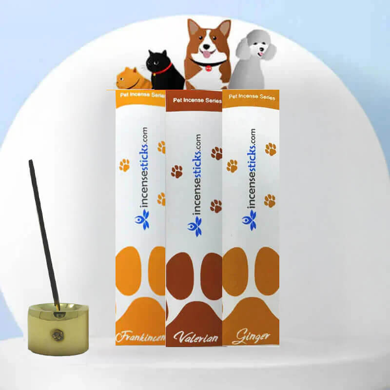 Pet Incense Set - 3 packs of pet-friendly incense sticks & burner