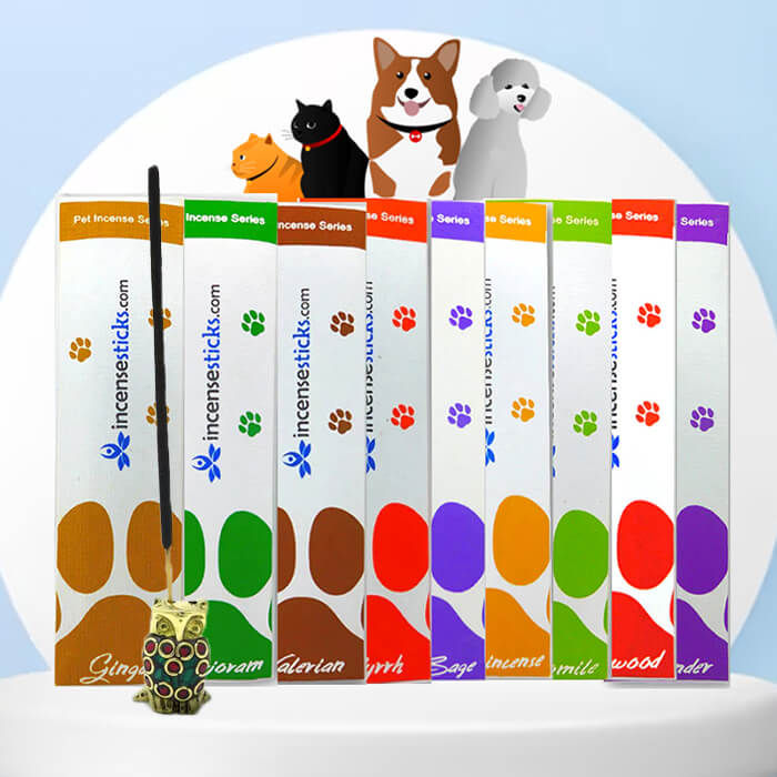 Pet Incense Set - 9 packs of pet-friendly incense sticks & burner