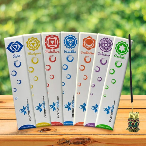 7 Chakra Incense Set With Brass Holder [ 7 packs ]