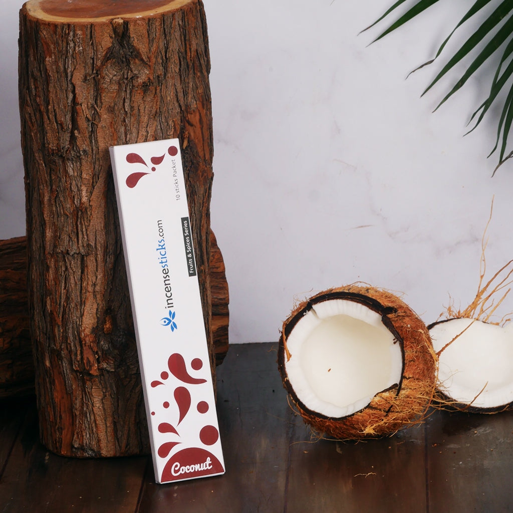 Coconut Incense 8" inch 10 Sticks Fruits & Spices 1 Pack 